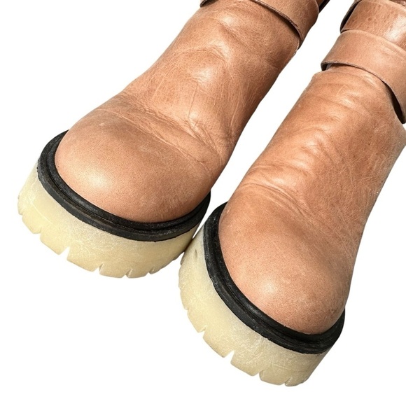 Free People leather strappy cutout ankle boot Jesse tan lug sole beige camel 37 - Picture 11 of 16